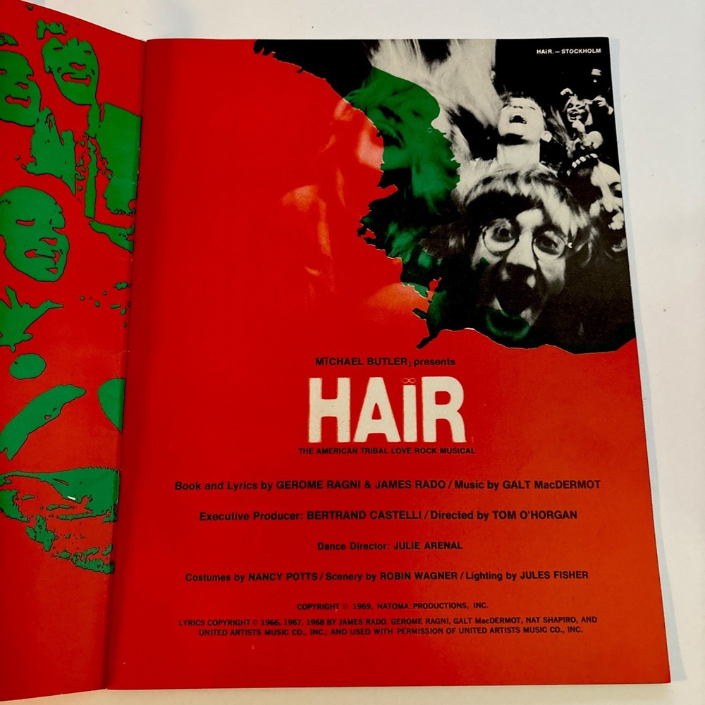 Hair 1969 Natoma Productions Michael Butler Presents Musical Production Pamphlet